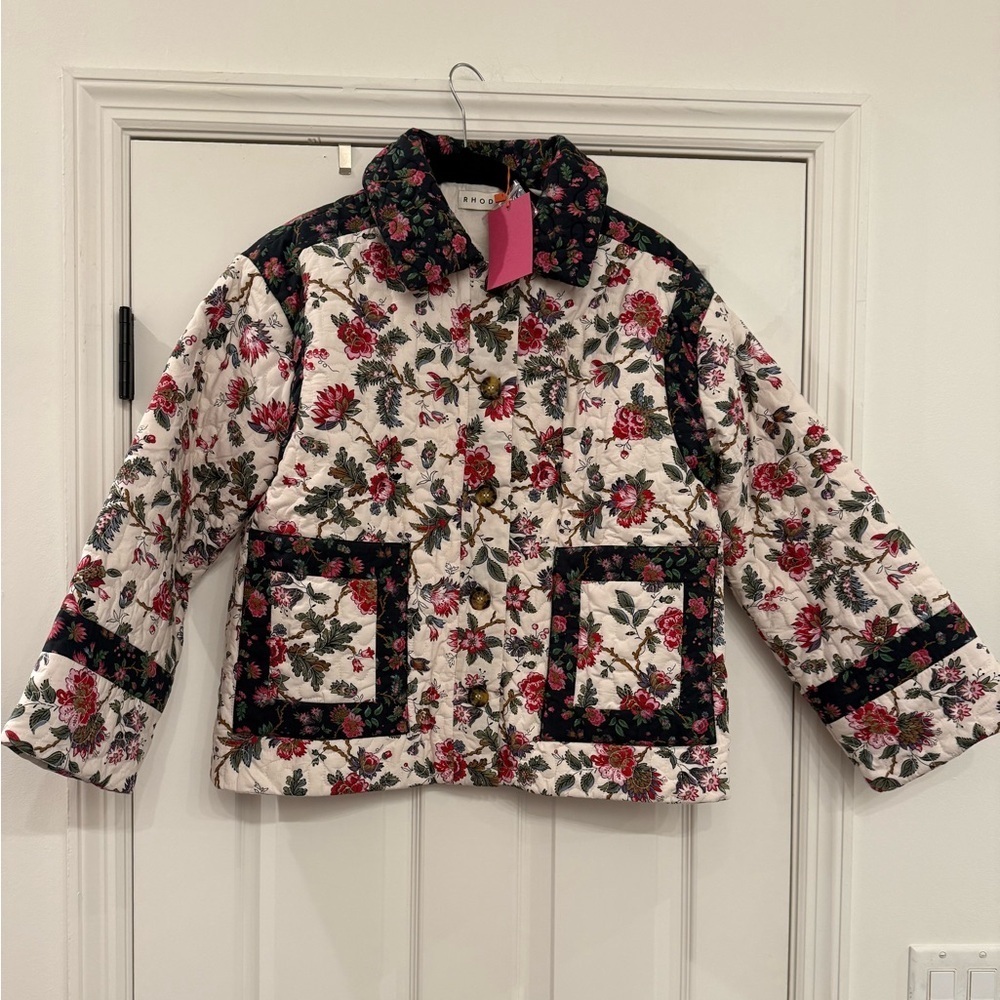 NWT Rhode Emil Jacket Quilted Black Pink Floral Button Coat Small - Picture 7 of 11